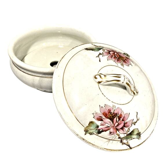 Vintage Porcelain Vanity Jar 3-part Soap Dish Dresser Box Victorian Handpainted - Picture 2 of 9